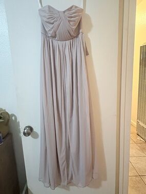 David's Bridal Strapless Pleated Chiffon Gown in Light Blush